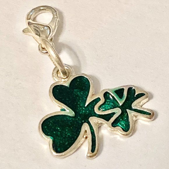 Irish Green Shamrock Enamel Charm Clip On Zipper Pull Purse Silver Tone Backpack - Picture 2 of 5